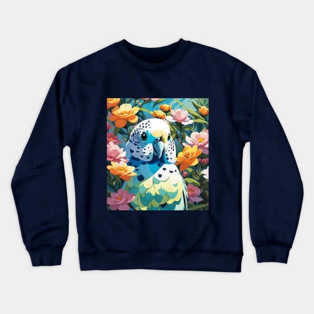 Blossoming Budgie- Budgerigar with beautiful buttercups Crewneck Sweatshirt by Sieve's Weave's